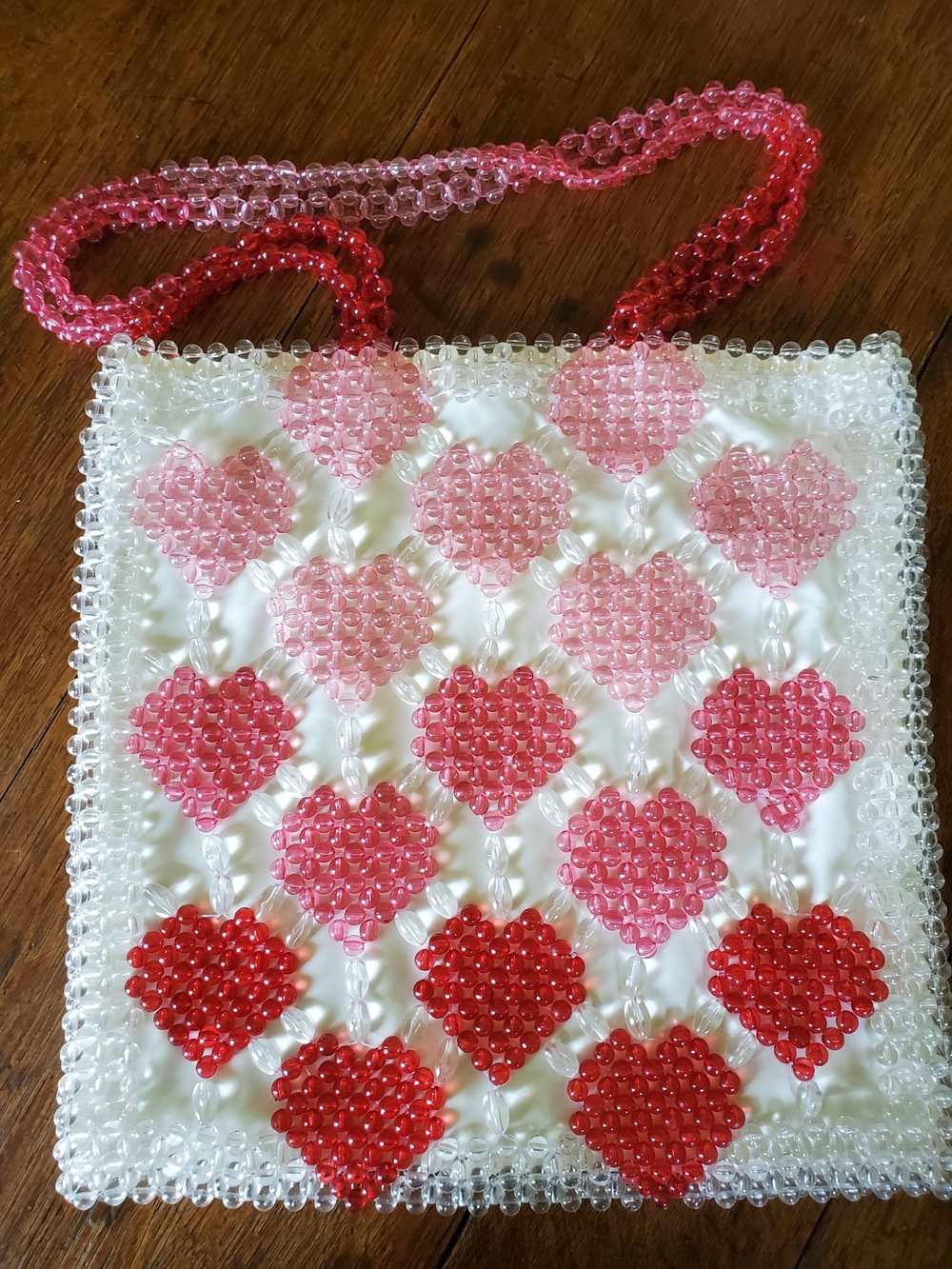 Isaac Mizrahi Pink & Red Beaded Heart Shoulder Bag